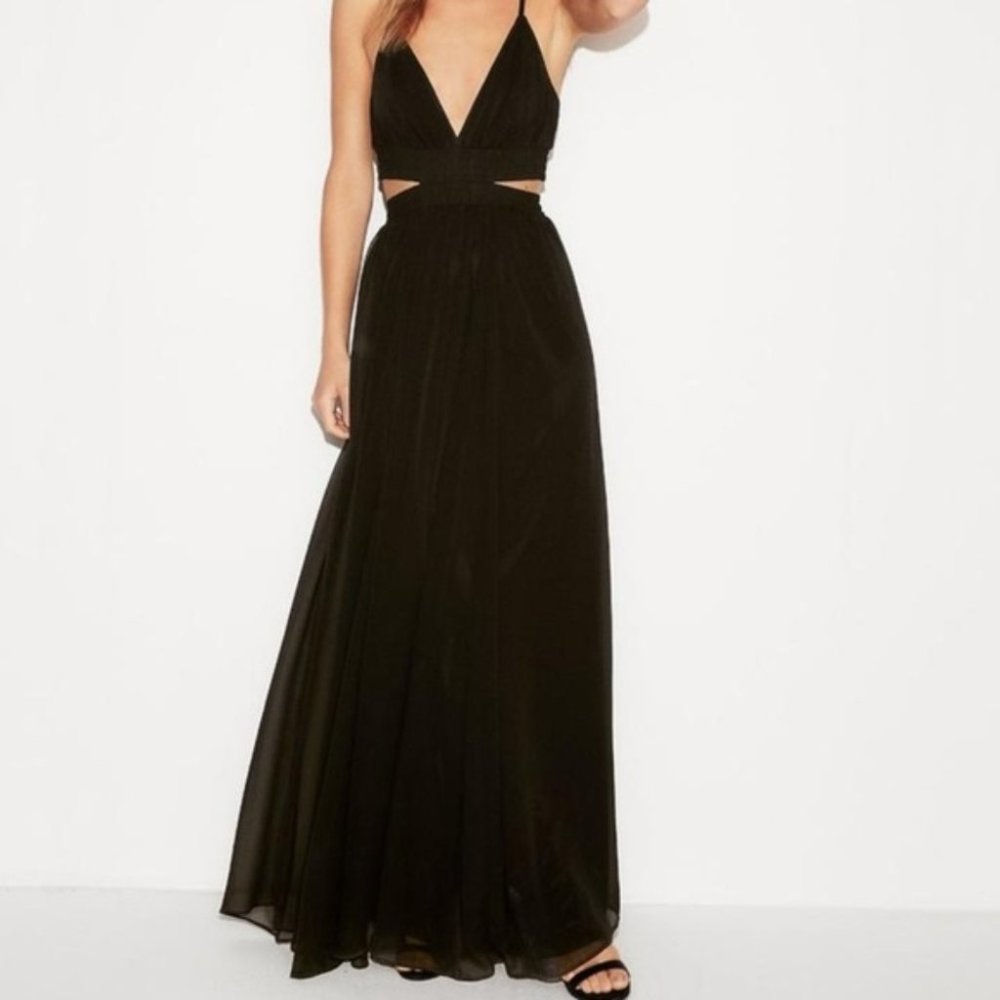 BLACK CUT-OUT ELASTIC WAIST MAXI DRESS
